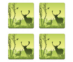 Deer Trees and Crow Bird Coaster Set Of Four