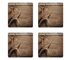 Wooden Deer Rustic Antler Coaster Set Of Four
