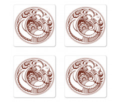 Folkloric Bird in Circle Coaster Set Of Four