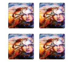 Tiger and Lion Head Coaster Set Of Four