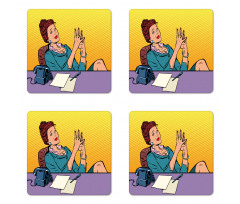 Pop Art Businesswoman Coaster Set Of Four