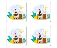 Woman Sitting at the Desk Coaster Set Of Four