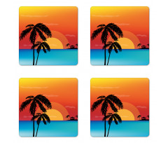 Sunset Trees and an Ocean Coaster Set Of Four