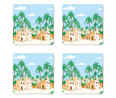 Village with Houses Trees Coaster Set Of Four