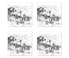 Pencil Drawn River Scenery Coaster Set Of Four