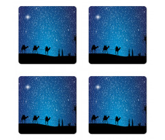 3 Camels Walking at Night Coaster Set Of Four