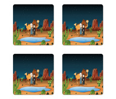 People Camels Cactus Coaster Set Of Four