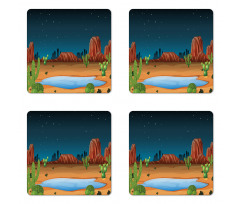 Cactus Plants Starry Sky View Coaster Set Of Four