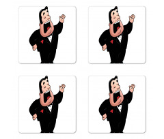 Cartoon Singer Man in Smokin Coaster Set Of Four