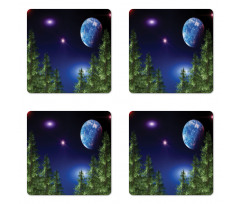 Cosmic Night Pine Trees Coaster Set Of Four