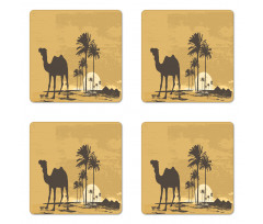 Camel and Palm Trees Sunset Coaster Set Of Four