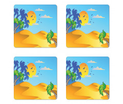 Cartoon Desert Landscape Palms Coaster Set Of Four