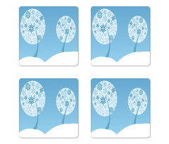 Round Snowflake Trees Coaster Set Of Four