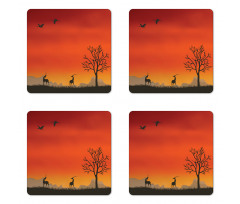 Tree and Animals Landscape Coaster Set Of Four