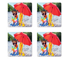 Funny Hawaiian Dog Beach Coaster Set Of Four