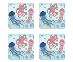 Cartoon Undersea Animal Coaster Set Of Four