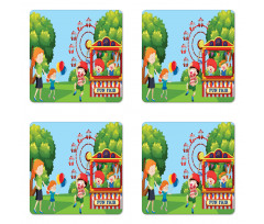 Cheerful Children at Fun Fair Coaster Set Of Four