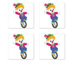 Circus Humorous Boy on Wheel Coaster Set Of Four