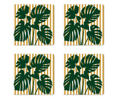 Hawaiian Monstera Stripes Coaster Set Of Four