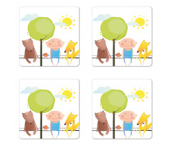 Bear Fox Child Sit on a Wire Coaster Set Of Four