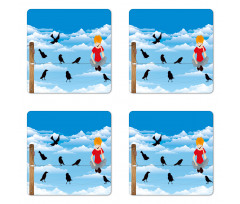 Boy and Avian Sky Coaster Set Of Four