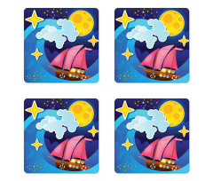 Sailing Boat Cartoon Coaster Set Of Four