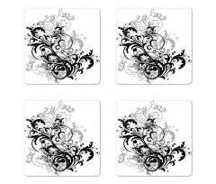 Monochrome Abstract Leaves Coaster Set Of Four