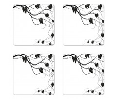 Monotone Abstract Leaves Art Coaster Set Of Four