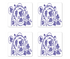 Monotone Grapes Leaves Art Coaster Set Of Four