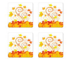 Warm Tones Grape Leaves Coaster Set Of Four