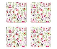 Spring Theme Rose Blossoms Coaster Set Of Four