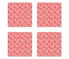 Fruit Doodles on Gingham Coaster Set Of Four