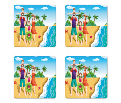 Happy Family on the Beach Coaster Set Of Four