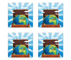 Globe in a Vacation Suitcase Coaster Set Of Four