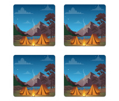 Camping in Woods at Night Coaster Set Of Four