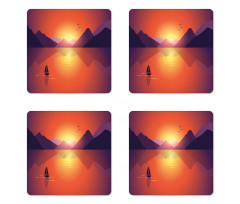 Lonely Sailboat at Sunset Coaster Set Of Four