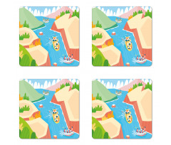 Rafting on River Cartoon Coaster Set Of Four