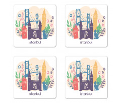 Floral Istanbul Landmarks Coaster Set Of Four