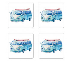 Watercolor Happy Surf Van Coaster Set Of Four