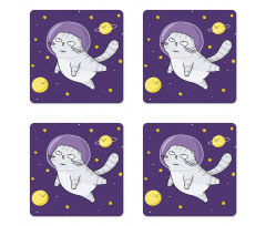 Cat Astronaut Cartoon Coaster Set Of Four