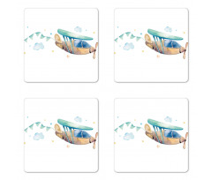 Nursery Airplane Cloud Stars Coaster Set Of Four