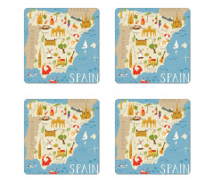 Spain Mapping Calligraphy Coaster Set Of Four