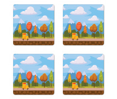 Autumn Trees and Car Coaster Set Of Four