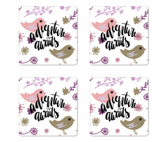 Sketch Floral Text Coaster Set Of Four