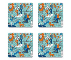 People Winter Activities Coaster Set Of Four