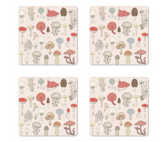 Pastel Various Mushrooms Coaster Set Of Four