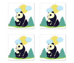 Mammal and His Baby Outdoors Coaster Set Of Four