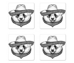 Single Panda Face in a Hat Coaster Set Of Four