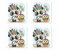 Panda Owl Bird in Feathers Coaster Set Of Four