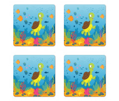 Funny Turtle Fish Types Coaster Set Of Four